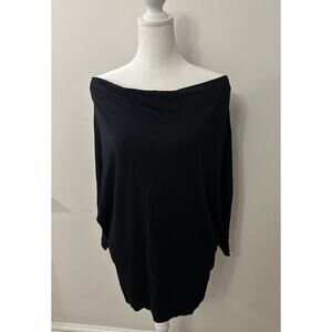 NWT Eileen Fisher Black Boat Neck Shirt, Long Sleeves, Size Medium